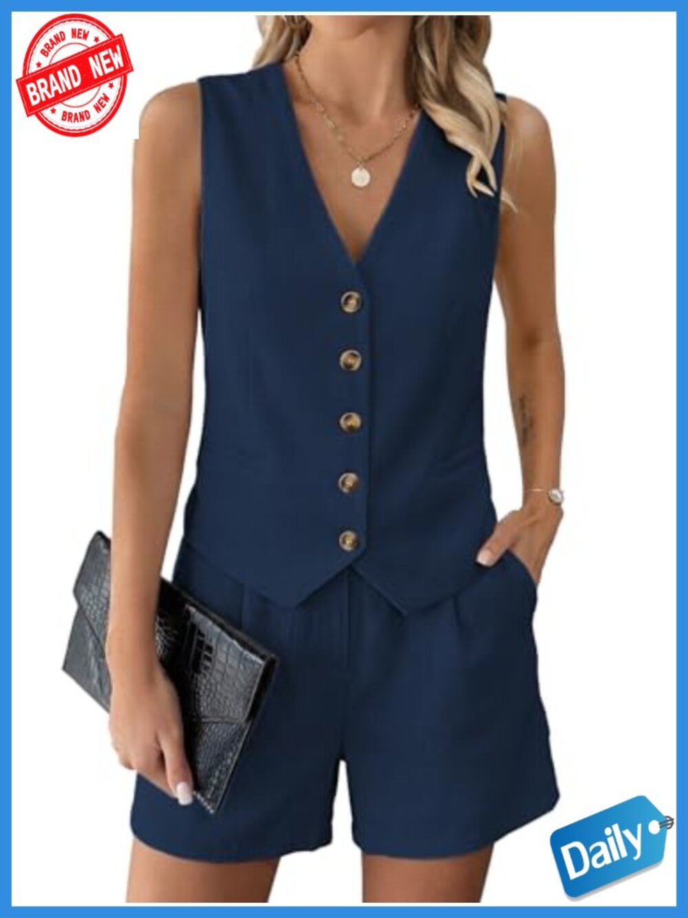 Women's 2 Piece Short Set Linen-like Vest & Shorts with Pockets Dressy Summer